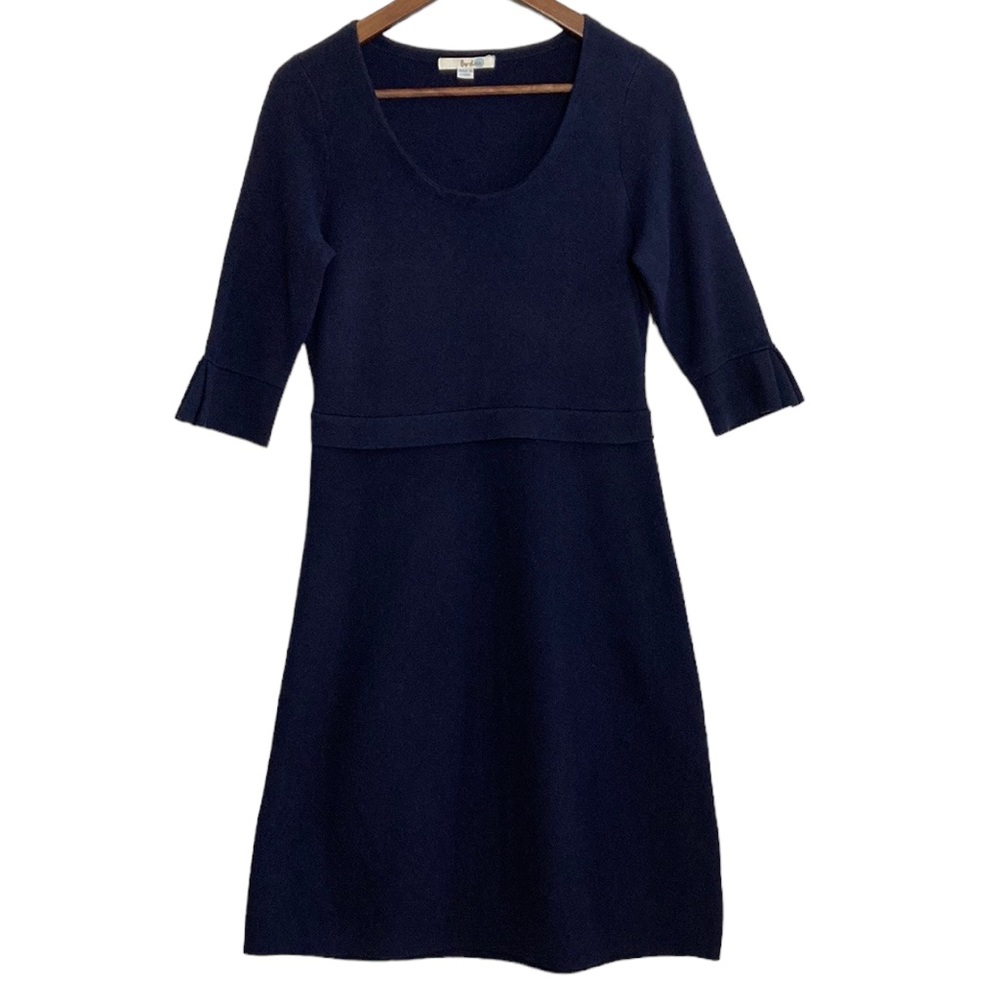Boden Dress Womens 6 8 Navy Blue Fit Flare Sweater Knit Knee Length Scoop Neck